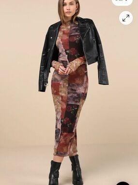Aesthetic Adoration Multi Floral Mesh Long Sleeve Midi Dress